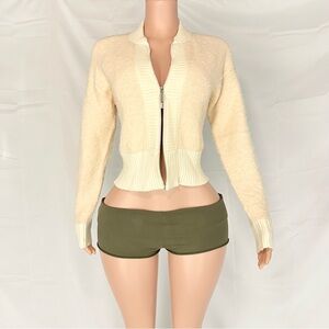 Vintage cream textured zip-up cardigan
